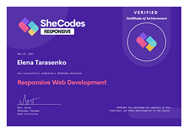 SheCodes Certification Responsive